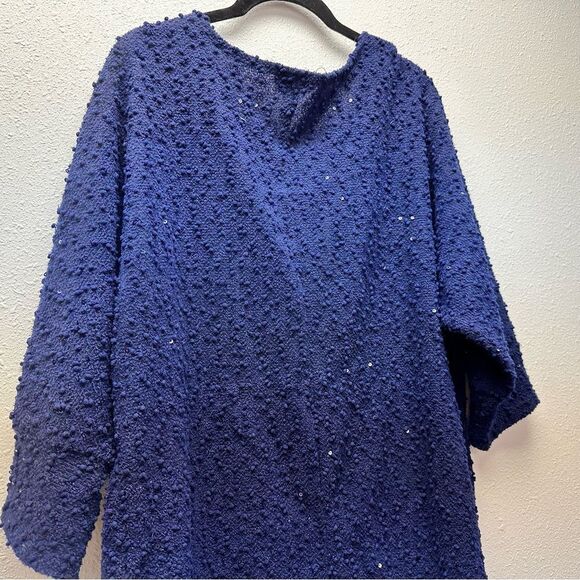ALFANI Womens Royal Blue Glitter 3/4 Sleeve Crew Neck Sweater - Picture 9 of 10